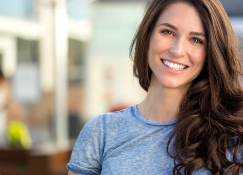 smiling woman in a t-shirt